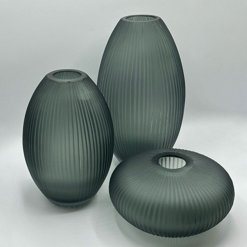 Smoke Blue Ribbed Vase - Small