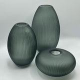 Smoke Blue Ribbed Vase - Medium