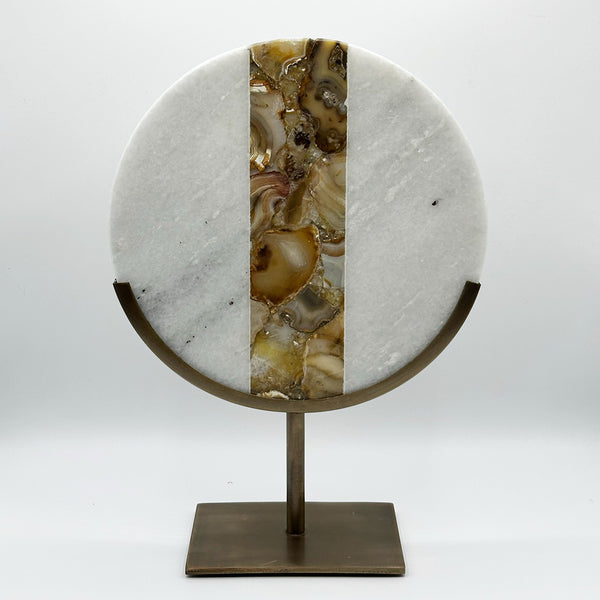 White Marble & Brown Agate Disc - Small