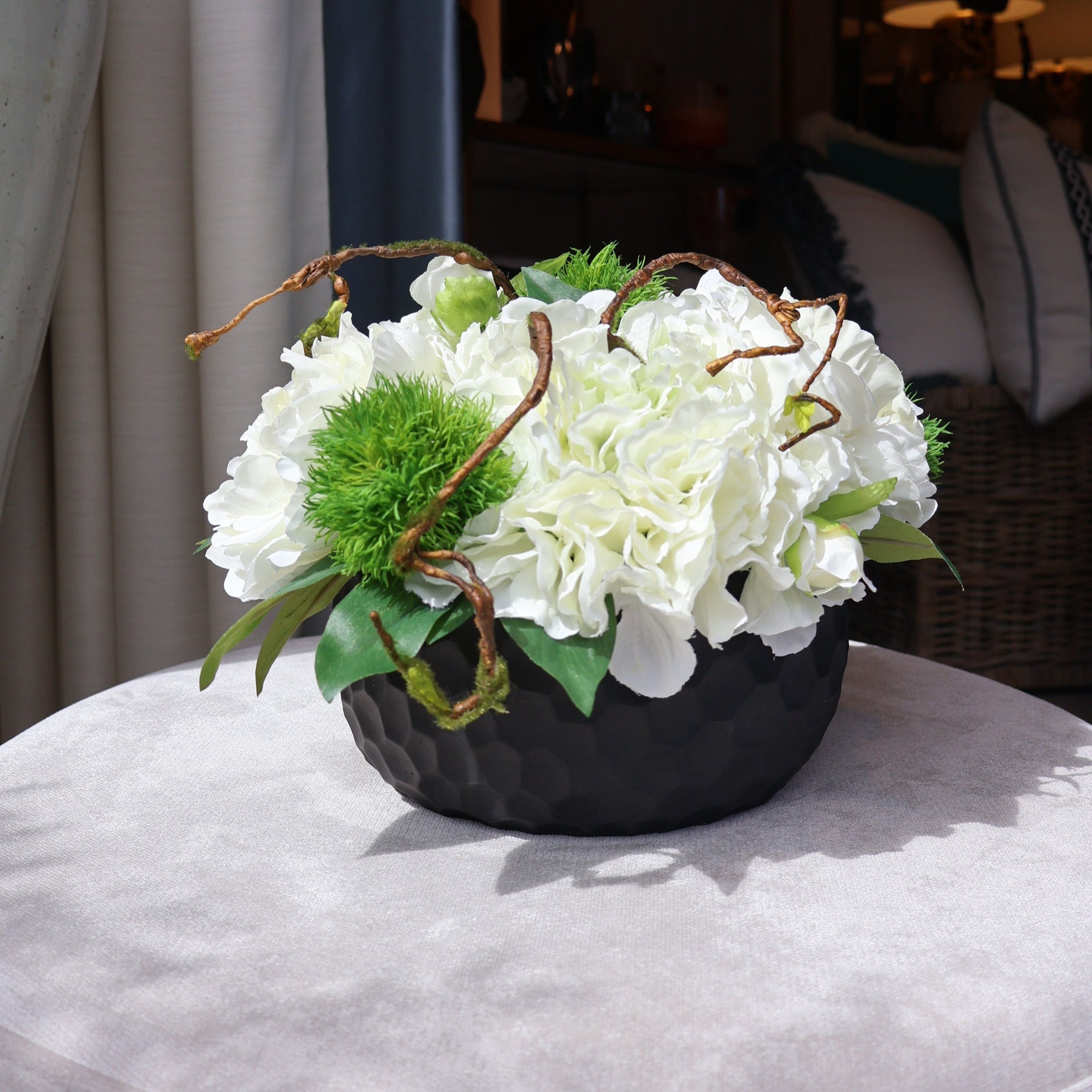 Faux Hydrangea and Peonies in Honeycomb Vase