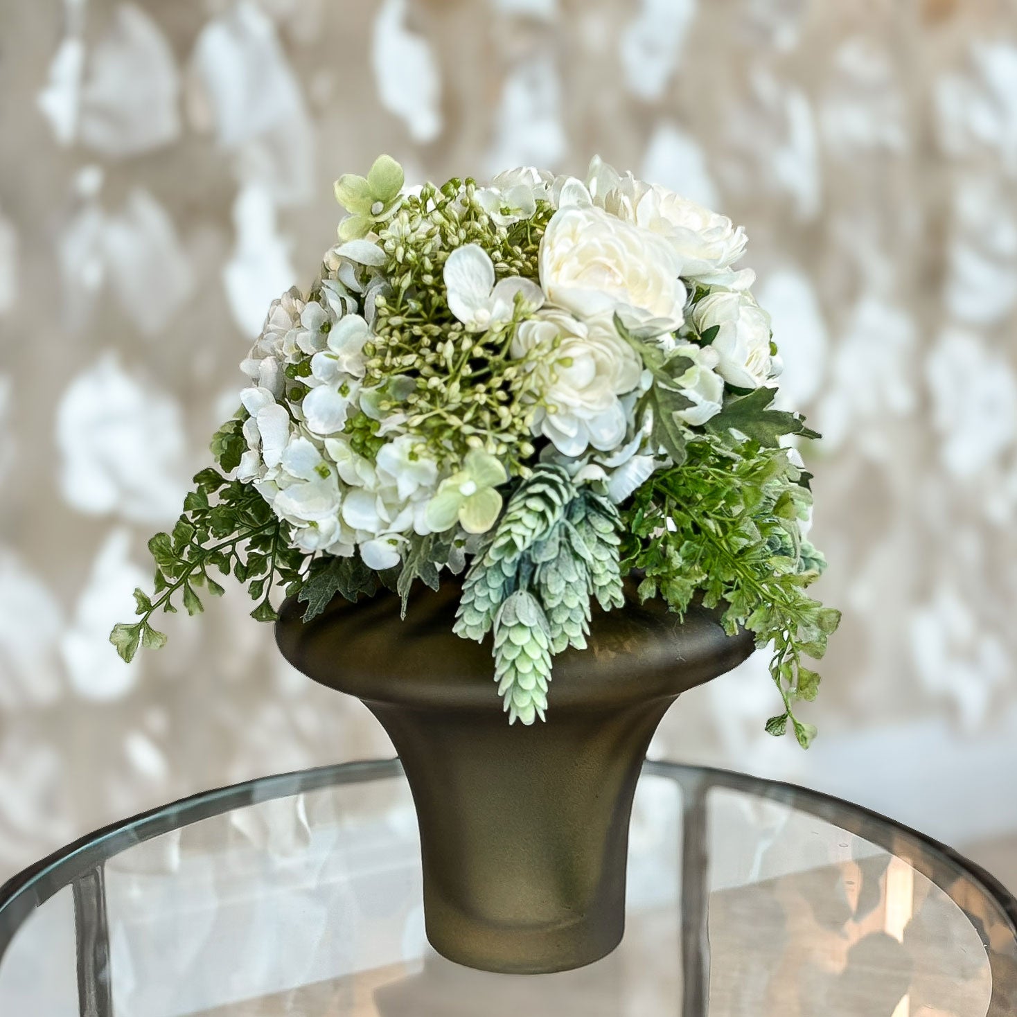 Spring Whites in Smoky Olive Sculptured Vase