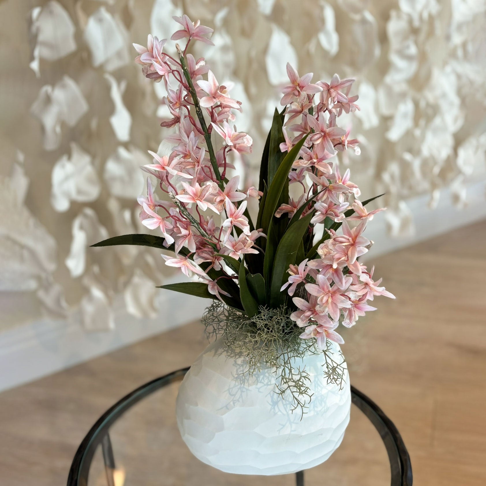 Blush Pink Orchid in White Pebble Vase