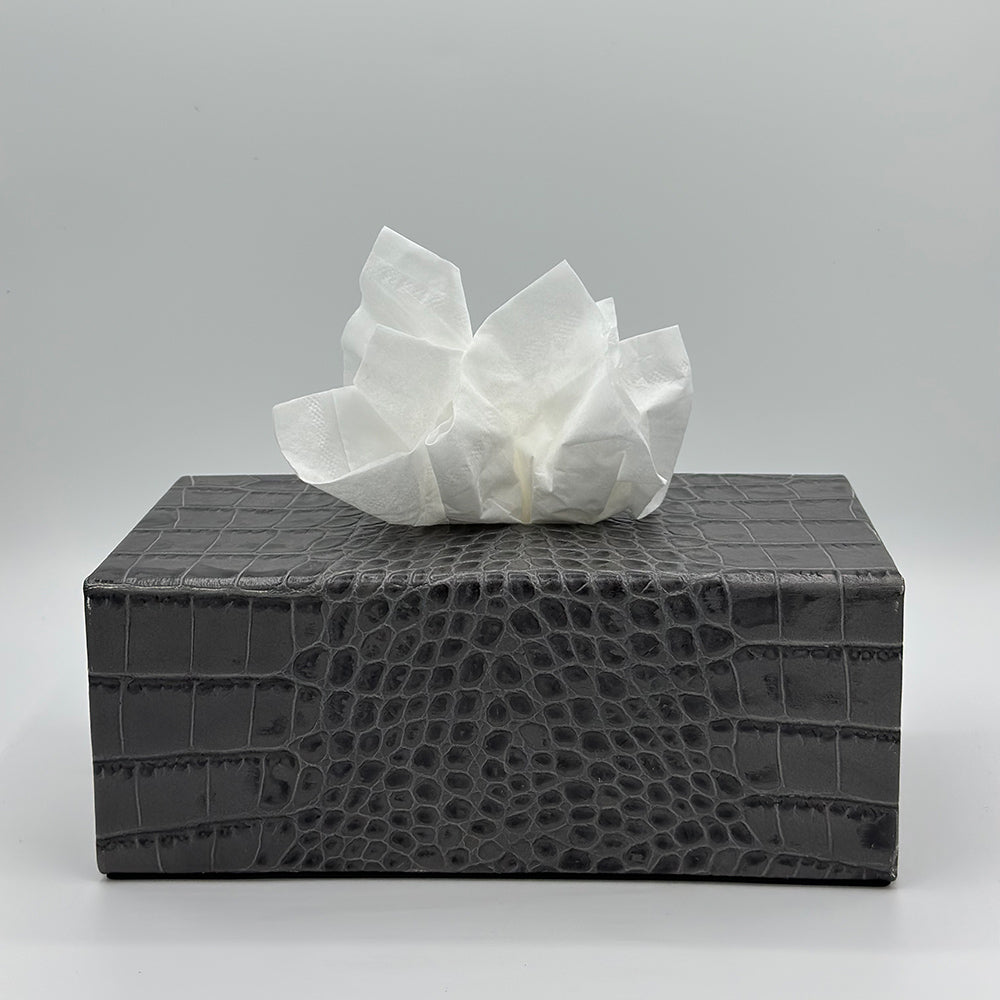 Grey Leather Rectangular Tissue Box