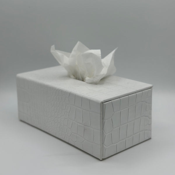 White Leather Rectangular Tissue Box