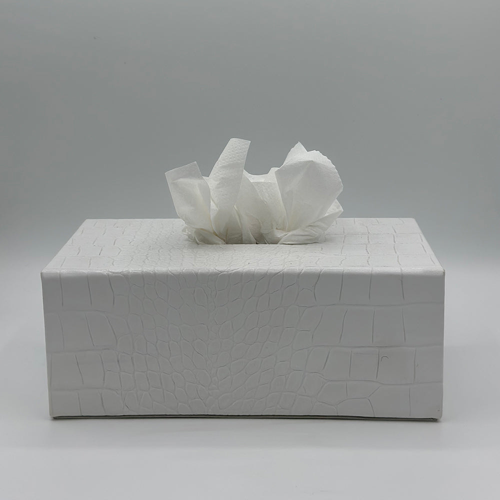 White Leather Rectangular Tissue Box