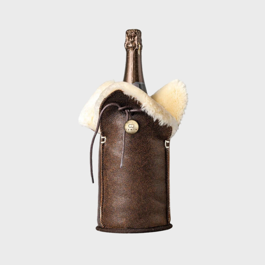 Luxury Sheepskin Magnum Bottle Cooler – Brown Leather