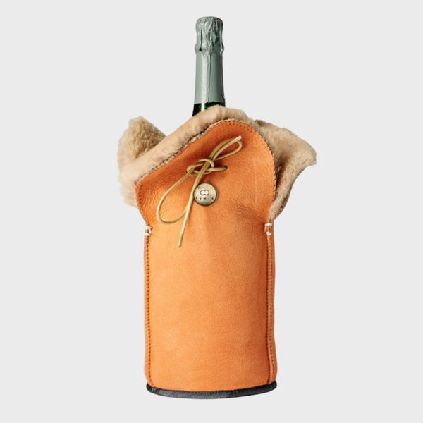 Luxury Sheepskin Magnum Bottle Cooler – Orange Suede