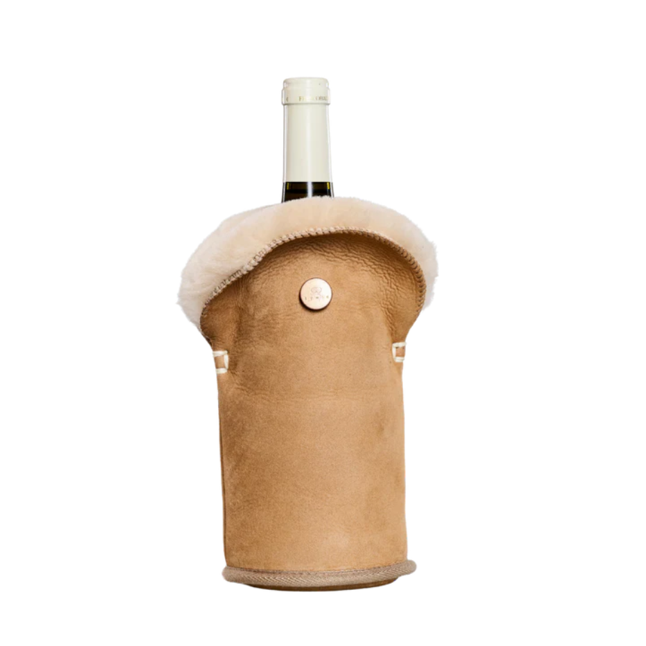 Luxury Sheepskin Wine Bottle Cooler - Camel Napa