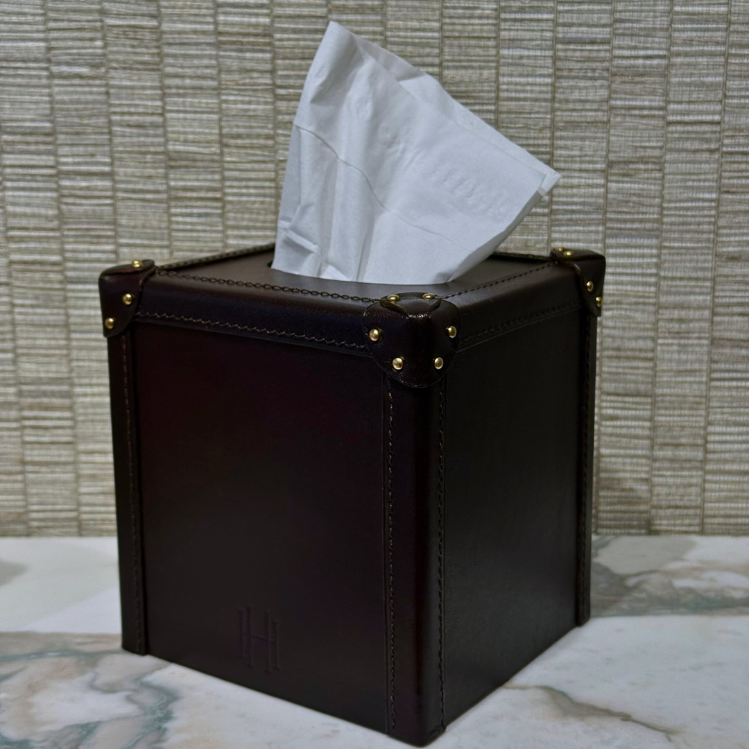 Espresso Leather Tissue Box