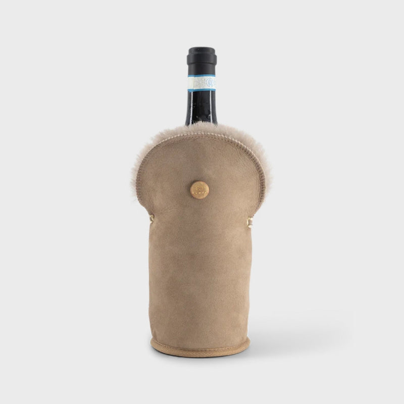 Luxury Sheepskin Wine Bottle Cooler – Stone Suede