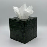 Dark Green Leather Square Tissue Box