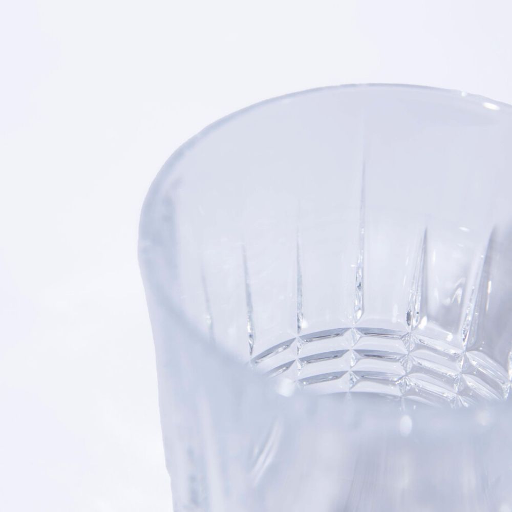 Clear Whiskey Glass with Carved Square Pattern