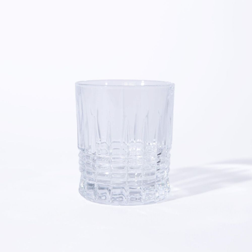 Clear Whiskey Glass with Carved Square Pattern