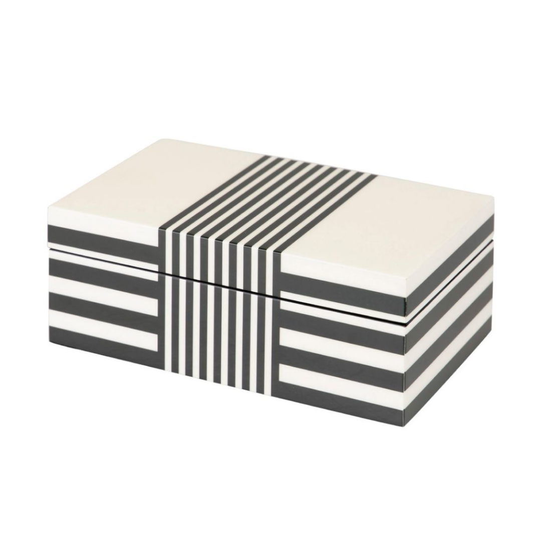 Black and White Striped Lacquered Box Large