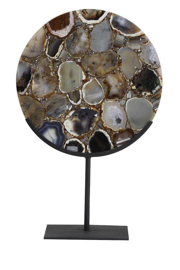 Brown Gouya Agate Disc on Matt Black Stand