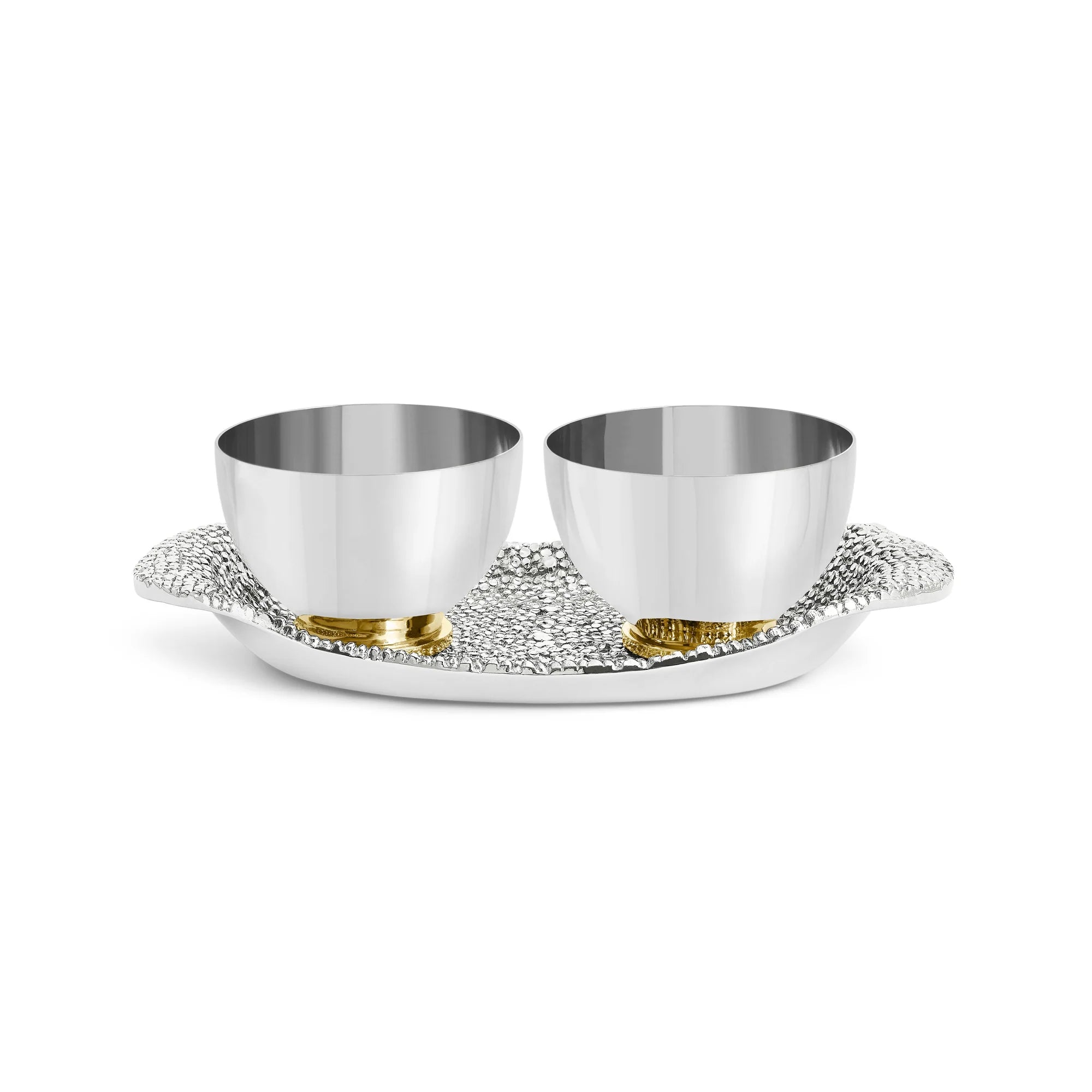 Michael Aram Silver and Gold Shagreen Double Dish and Tray